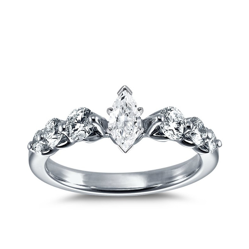 The Queen Diamond - 0,30 ct diament centralny + 0,70 ct kamienie boczne Pierścionek z diamentem z białego złota