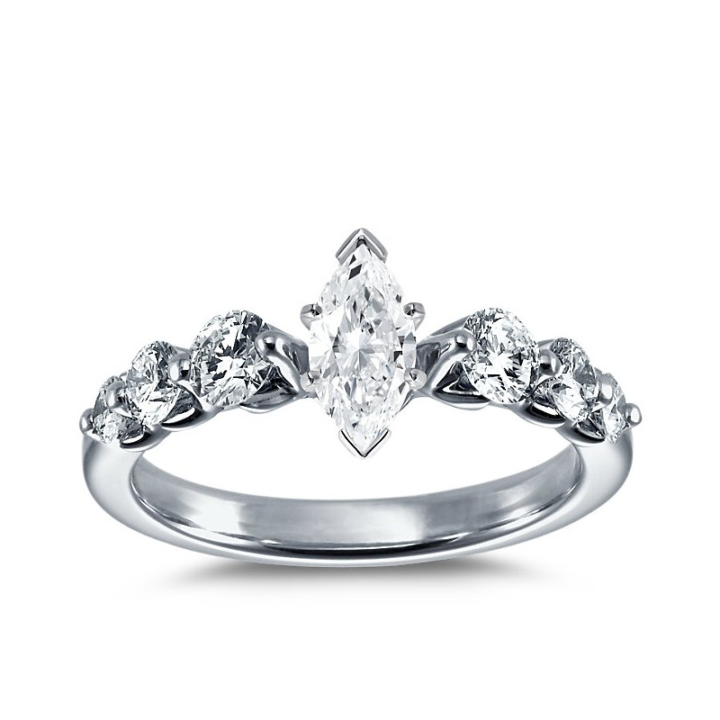 The Queen Diamond - 0,50 ct diament centralny + 0,70 ct kamienie boczne Pierścionek z diamentem z białego złota