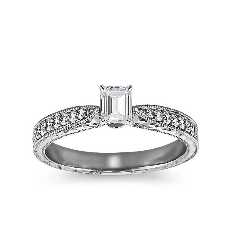 The Queen Diamond - 0,20 ct diament centralny + 0,48 ct kamienie boczne Pierścionek z diamentem z białego złota