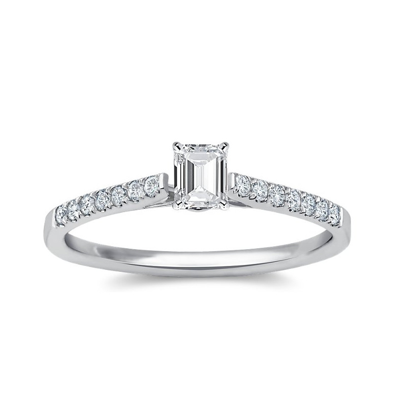 The Queen Diamond - 0,30 ct diament centralny + 0,42 ct kamienie boczne Pierścionek z diamentem z białego złota