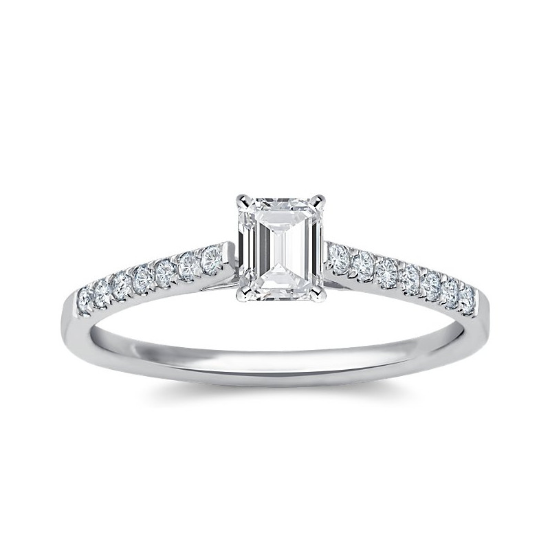 The Queen Diamond - 0,50 ct diament centralny + 0,42 ct kamienie boczne Pierścionek z diamentem z białego złota