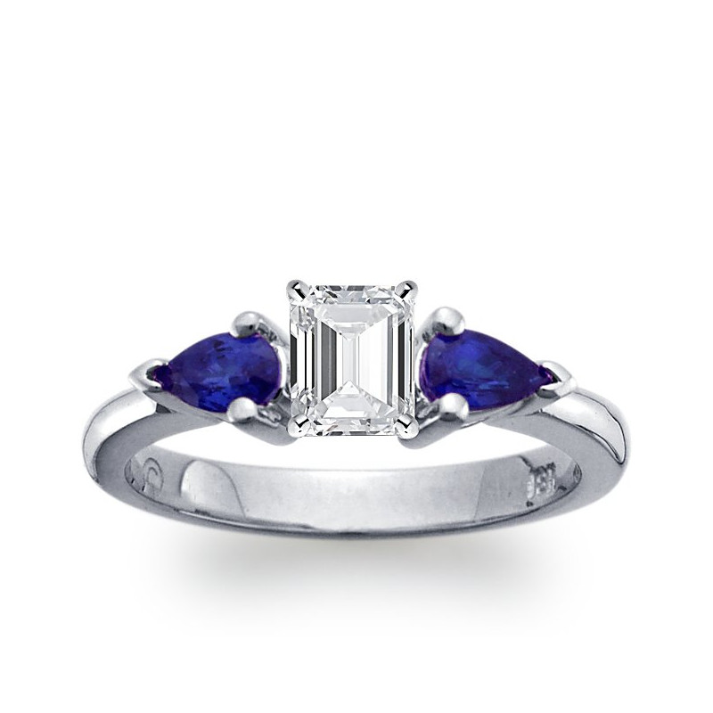 The Queen Diamond - 0,70 ct diament centralny + 0,30 ct kamienie boczne Szafir Pierścionek z diamentem z białego złota