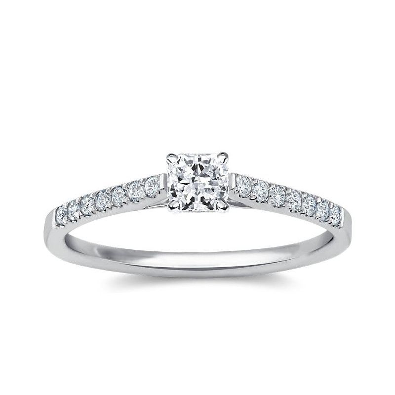 The Queen Diamond - 0,20 ct diament centralny + 0,42 ct kamienie boczne Pierścionek z diamentem z białego złota