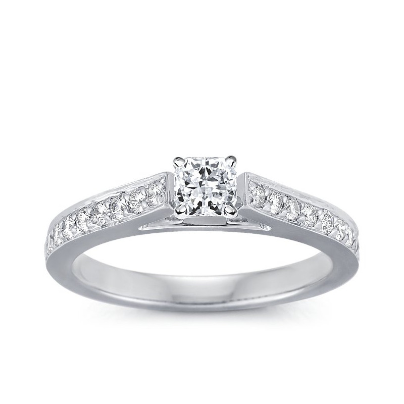 The Queen Diamond - 0,20 ct diament centralny + 0,40 ct kamienie boczne Pierścionek z diamentem z białego złota