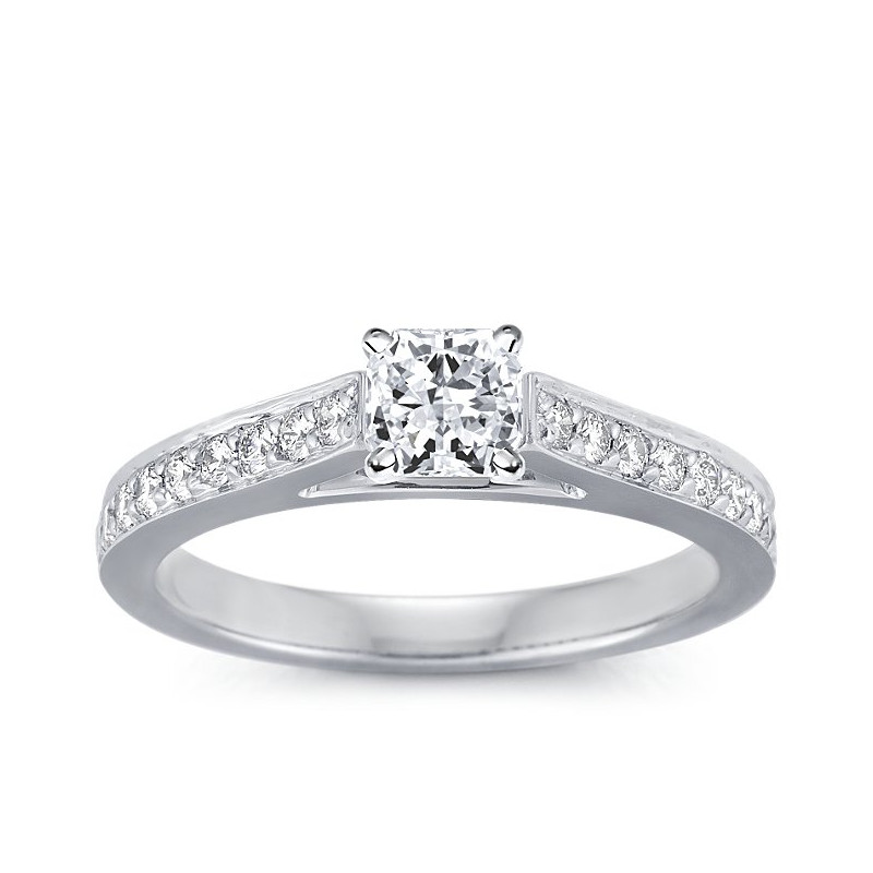 The Queen Diamond - 0,50 ct diament centralny + 0,40 ct kamienie boczne Pierścionek z diamentem z białego złota